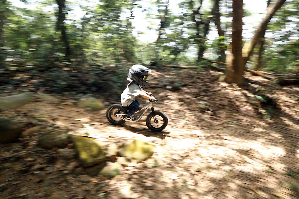 3-year-old MTB shredder loves to shred on trails with his push bike. 
His name is Vic.