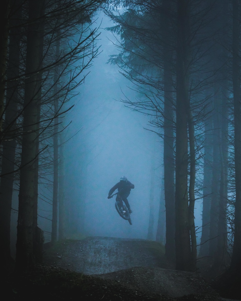 A cold, misty morning on the Freeride line at Revolution Bike Park.