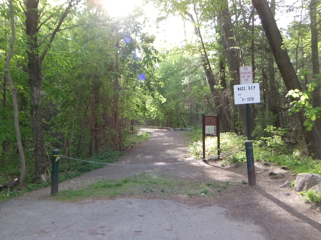 The entrance to the Greenwood Avenue trail at the eastern section of paved-drivable Greenwood Ave., May 24, 2020. Looking east.