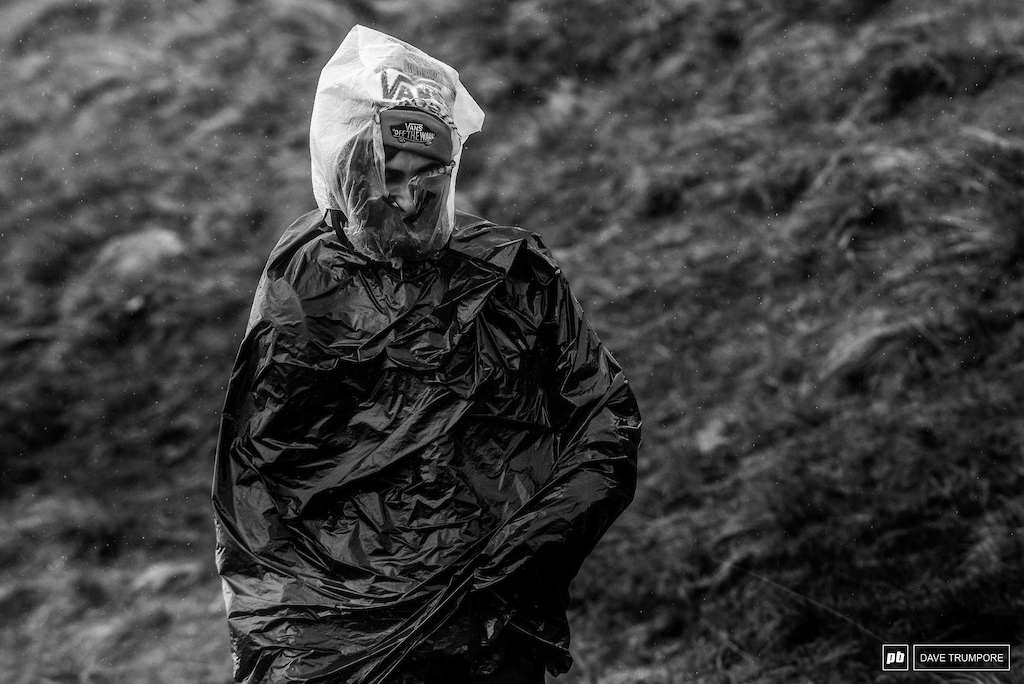 A trash bag kind of day in Fort William.  Heavy rain, cold temps and stinging wind meant a lot of spectators and media were caught out from not being prepared.  Practice was canceled the following day as the weather went from bad to worse - 2015