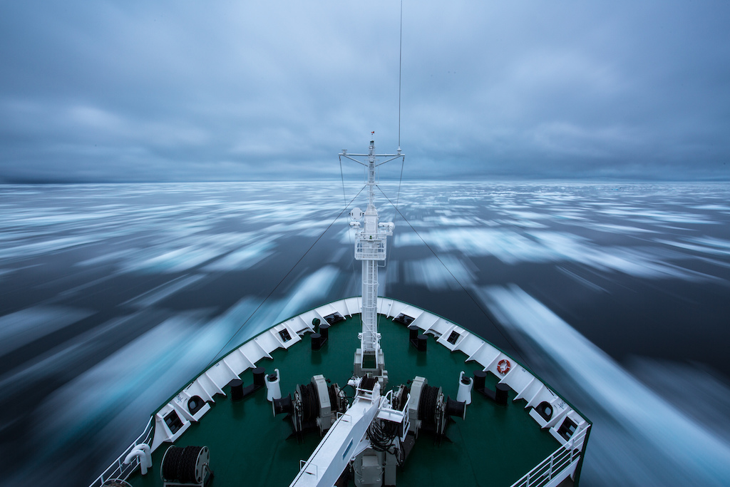 Plowing through the sea ice through the North West Passage