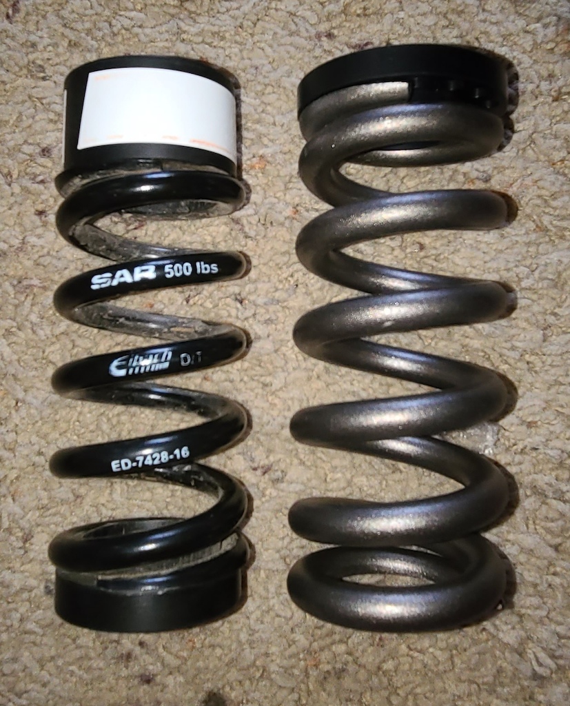 SAR enduro spring vs J&L titanium ebay spring.  500lb rate for both.  Ti is 5g lighter and probably won't fatigue as quickly