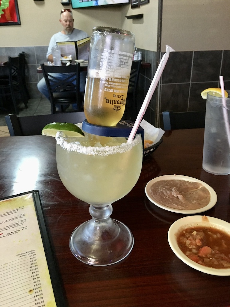 At El Aguila Real in Battle Mountain, NV.  Margarita Bonita.  Fun novelty drink but expensive and I don't think they put much tequila in it.  Food was alright.