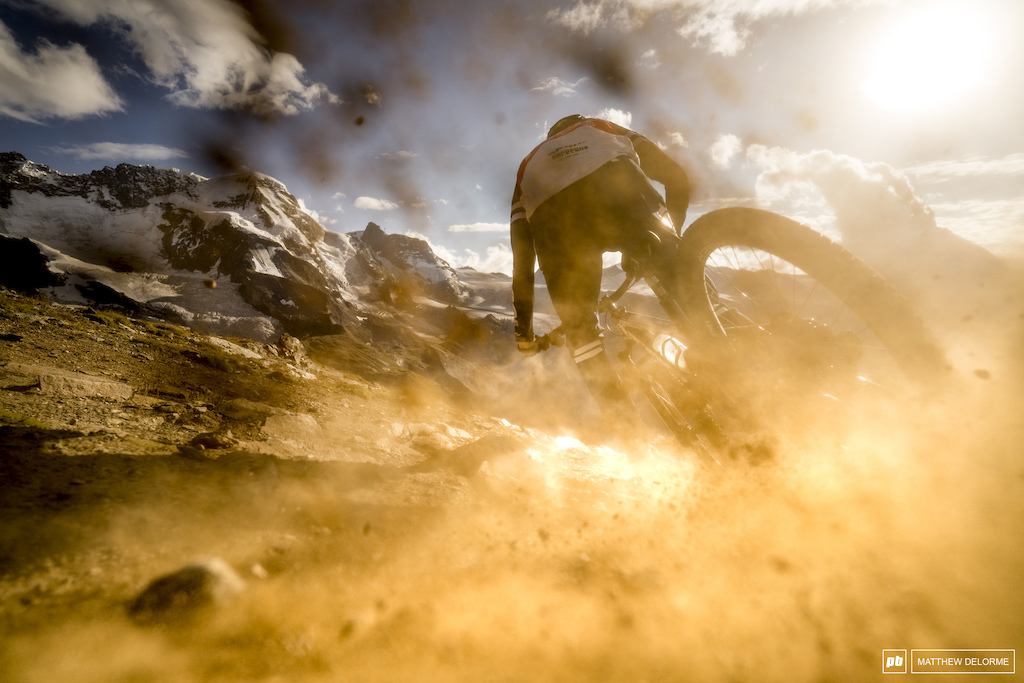 Florian Nicolai blowing up a bit of Zermatt dust.