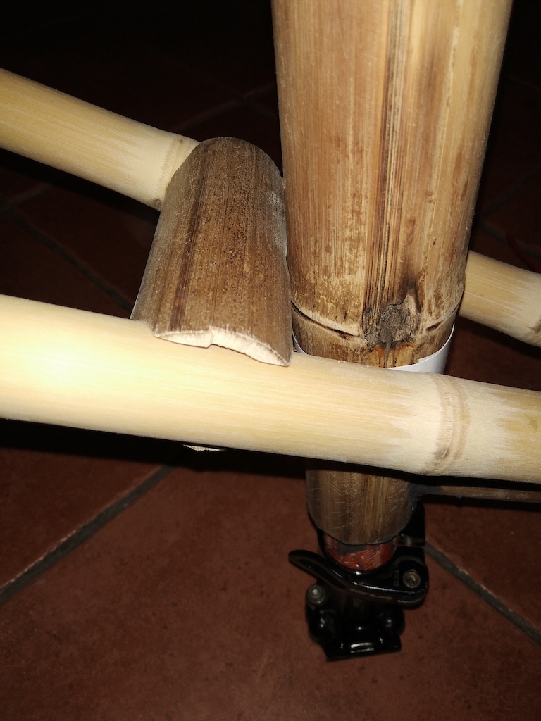Bamboo bike frame seatstay brace rough fit done.