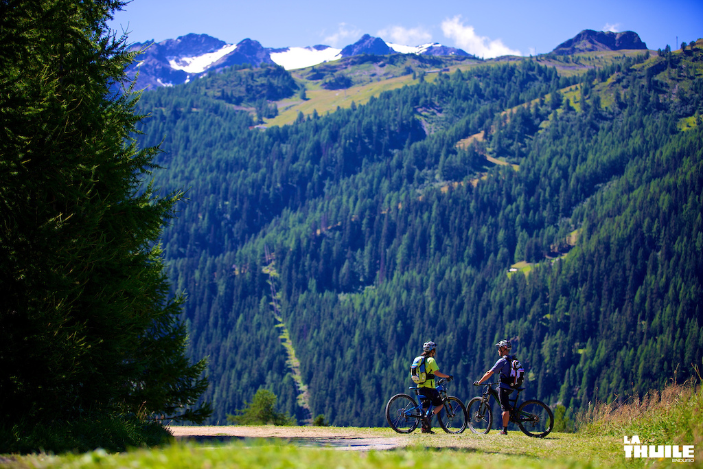View on the valley and the town of La Thuile, facing the bike park slope