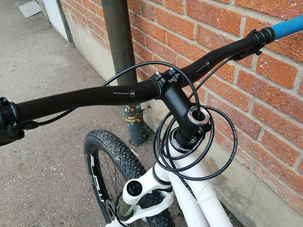 Photo showing homemade star nut, with front brake routed through.