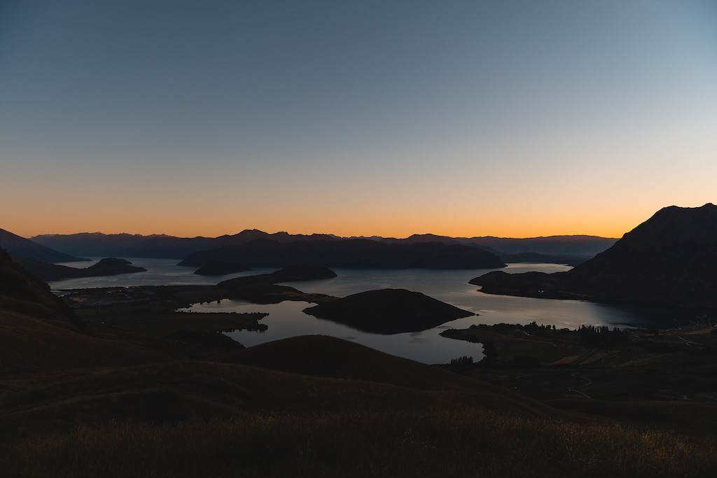 The stunning view from the high point of Bike Glendhu, just before dawn.