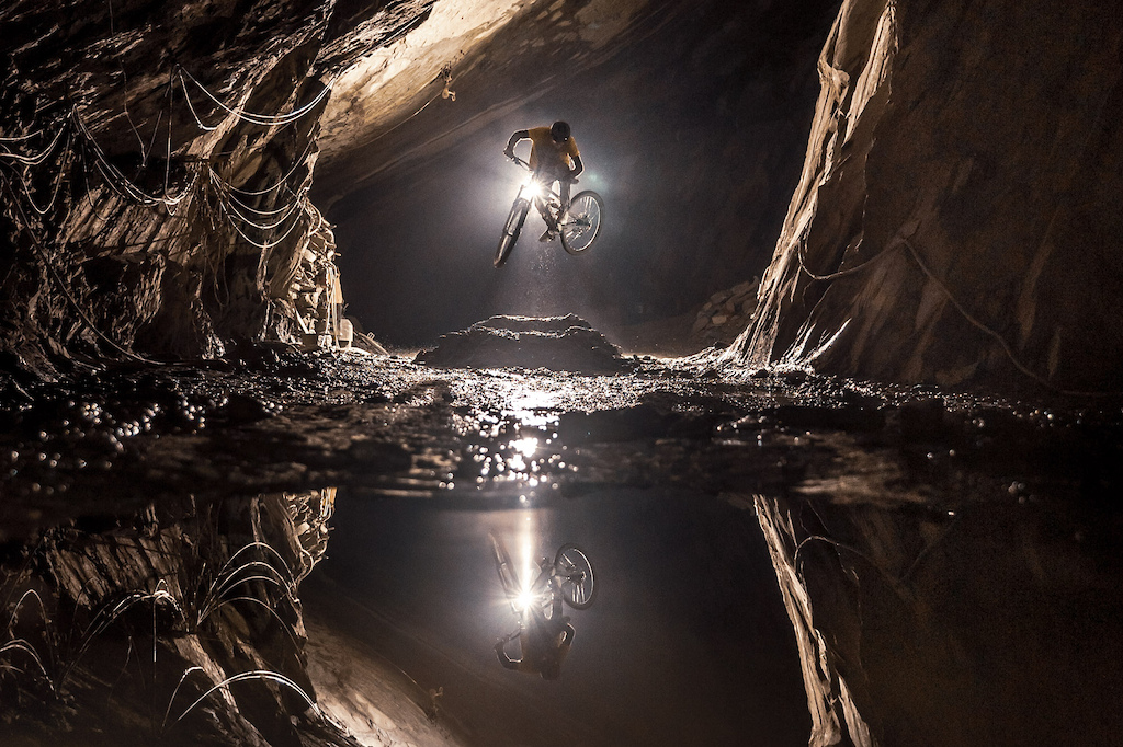 Finding unridden lines deep in a working slate mine in The Lake District.