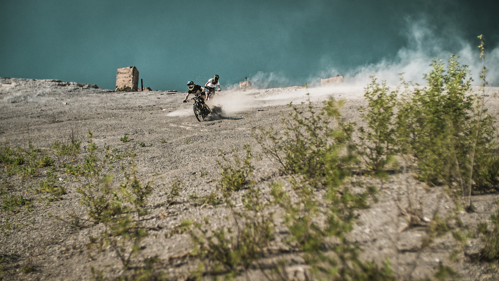 Steep freeride lines on an artificial ash hill.