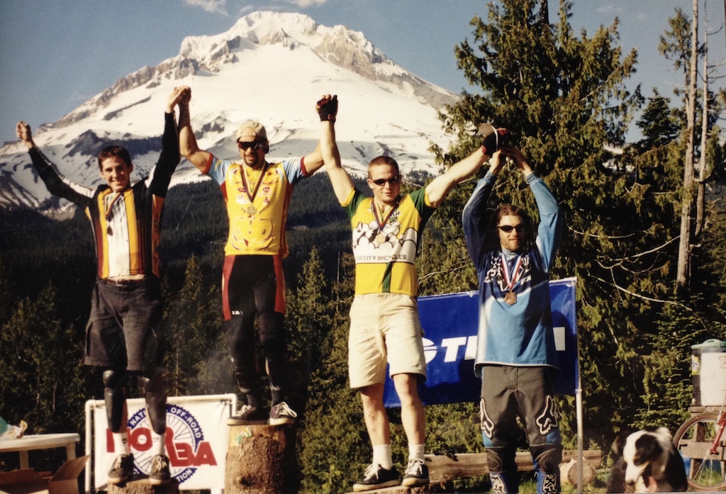 Mt Hood Ski Bowl,1998, second in pro / open dual slalom behind the legend, Darrell Young.  Qualified #2 and finished #2, age 16.  That’s top-15-to-20 NORBA downhiller (97-02 or so) Jim Johnston in 3rd.