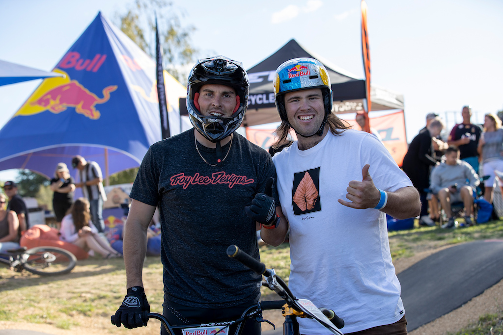 Michael Bias and Remy Morton at the Red Bull UCI Pump Track World Championships Qualifier in Cambridge, New Zealand on March 20, 2021