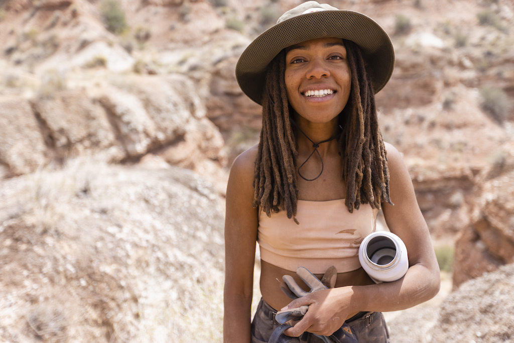 Brooklyn Bell poses for a "dig day" portrait at Red Bull Formation in Virgin, Utah, USA on 26 May, 2021.