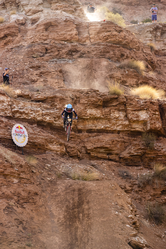 Casey Brown hits a double drop at Red Bull Formation in Virgin, Utah, USA on 29 May, 2021.