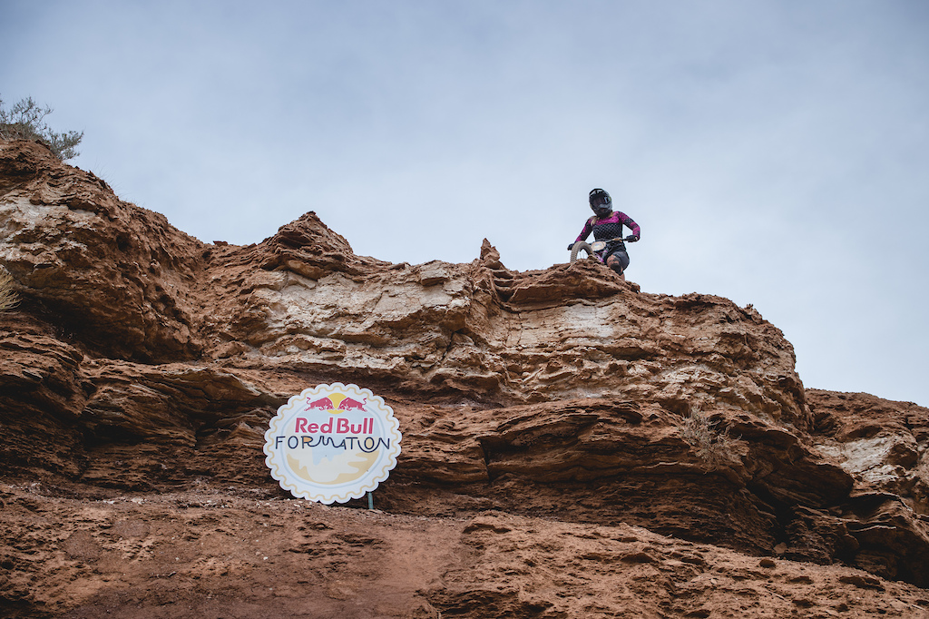 Chelsea Kimball does a speed check on her drop at Red Bull Formation in Virgin, Utah, USA on 29 May, 2021