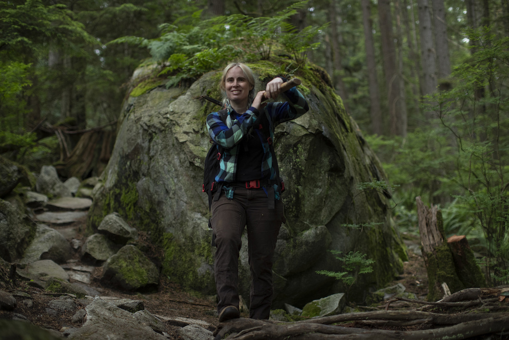 NSMBA trail builder Penny Deck on Mount Seymour 2021.