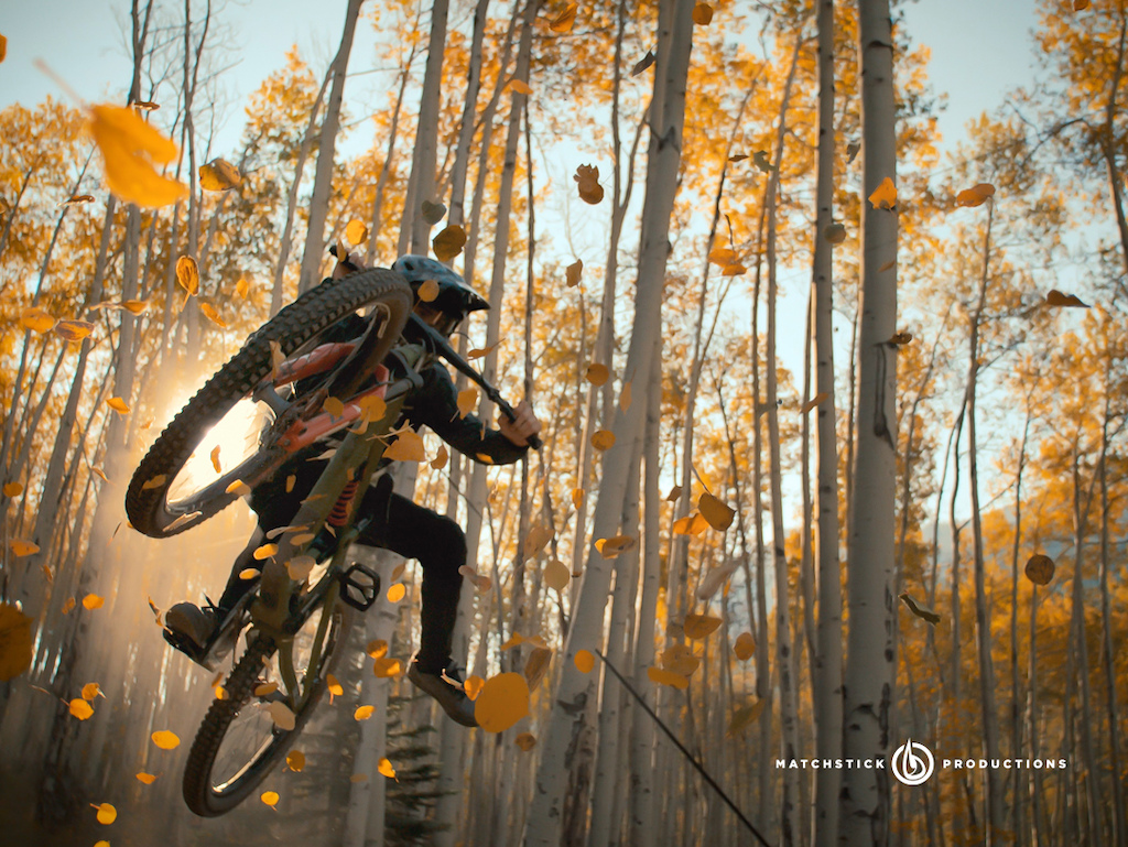 Reed Boggs ripping the fall leaves while filming for A Biker s Ballad in Crested Butte.
