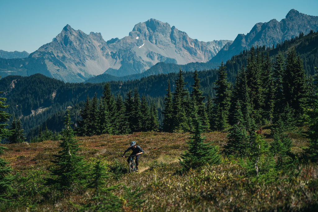 Skye Schillhammer riding in the high alpine of the Cascades.