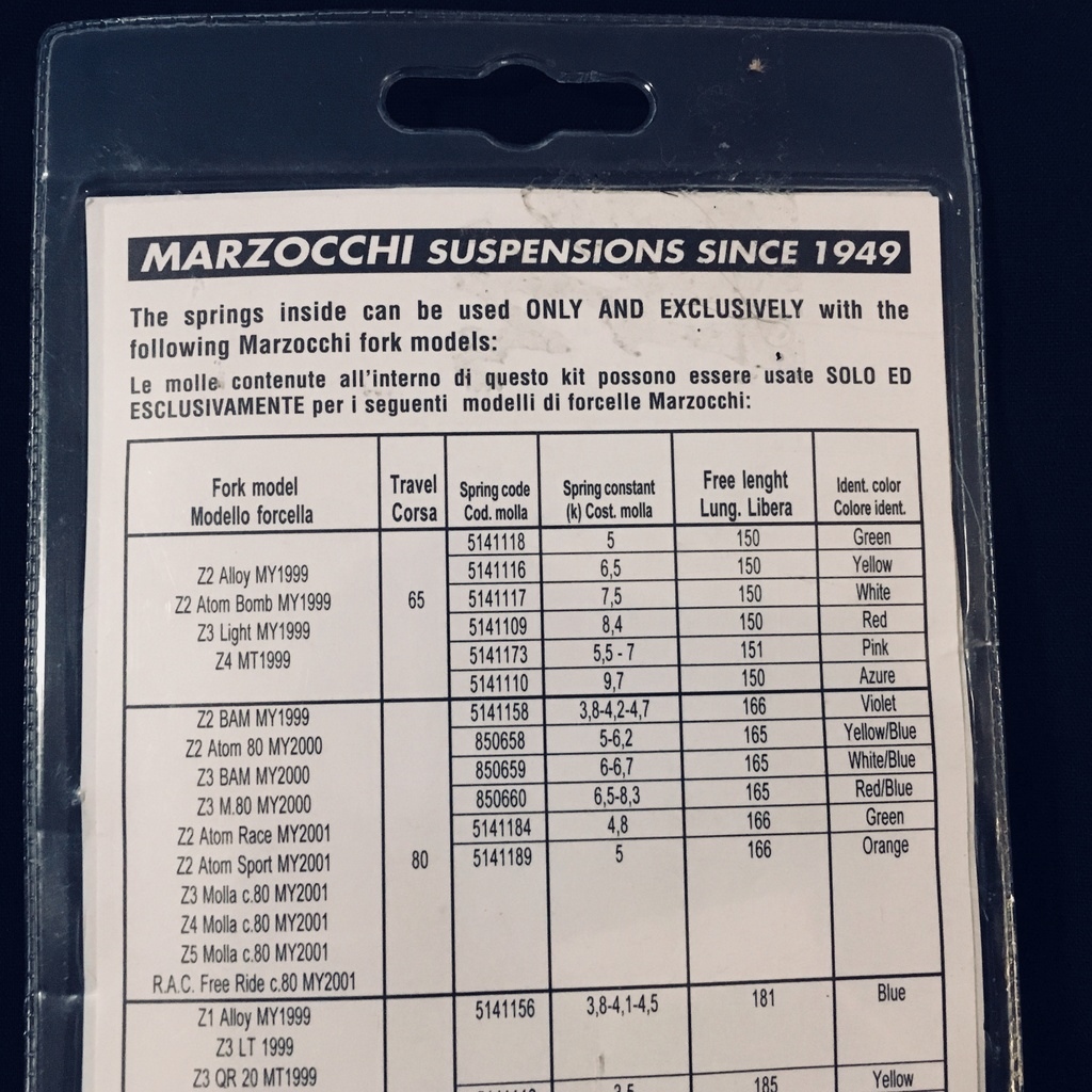 Vintage Marzocchi spring information