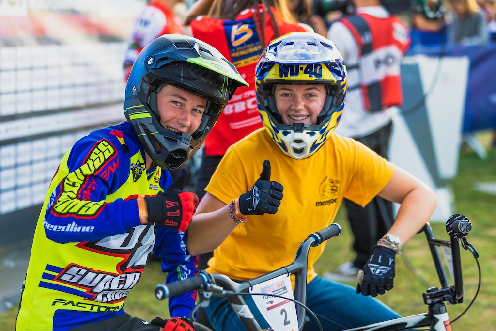 Aiko Gommers and Payton Ridenour at the RedBull UCI Pump Track World Championships in Lisbon, Portugal.