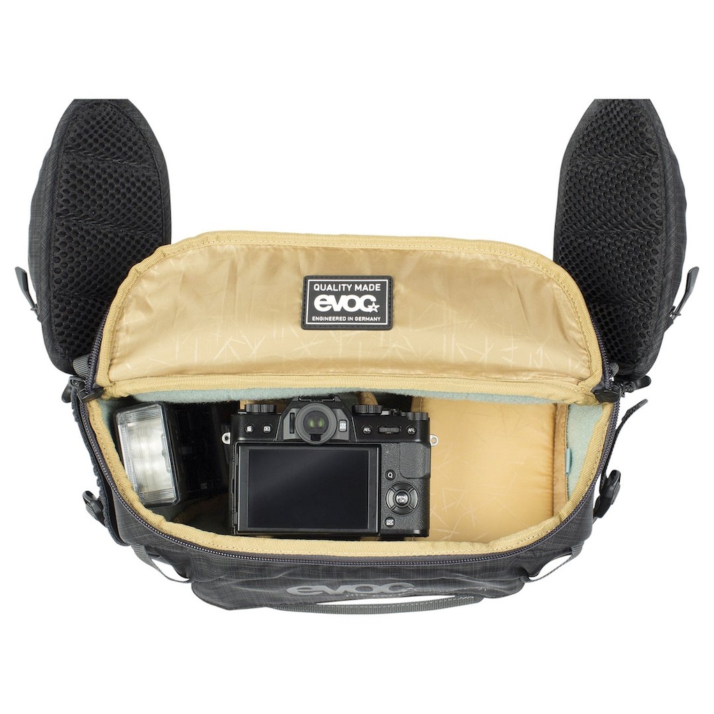 EVOC Hip Pack Capture 7L top view showing interior compartments for camera gear storage
