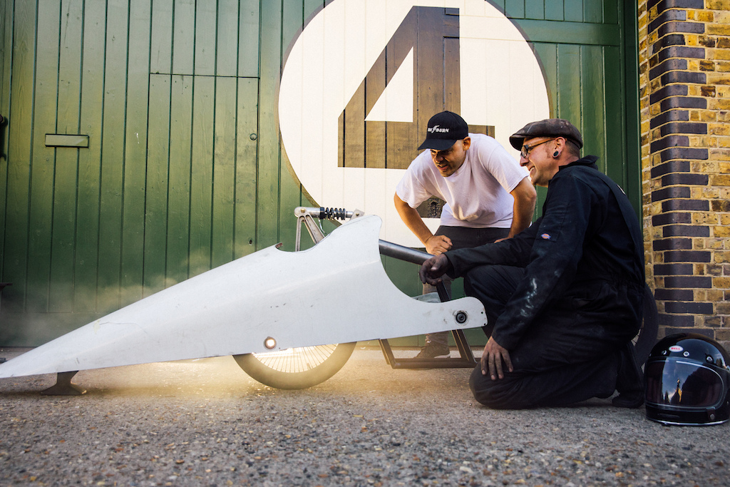 Paul Firbank (Rag n' Bone Man) builds a Red Bull Gravity Bike from scrap metal, in Margate UK, July 2020.