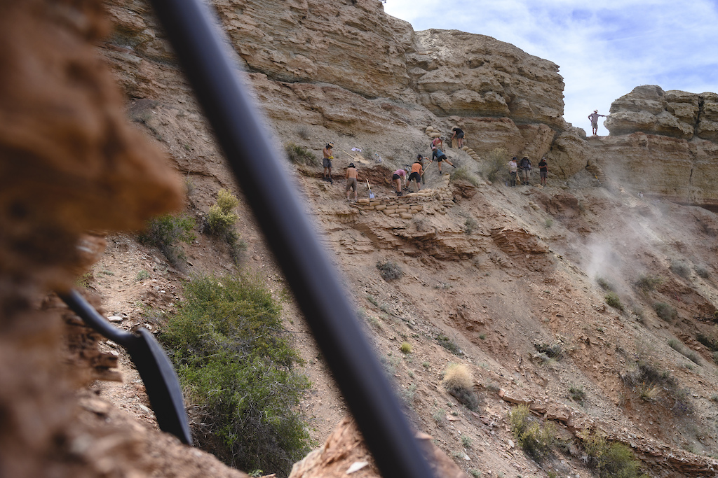 Dig teams work together near the top of the venue at Red Bull Formation in Virgin Utah USA on 09 May 2022