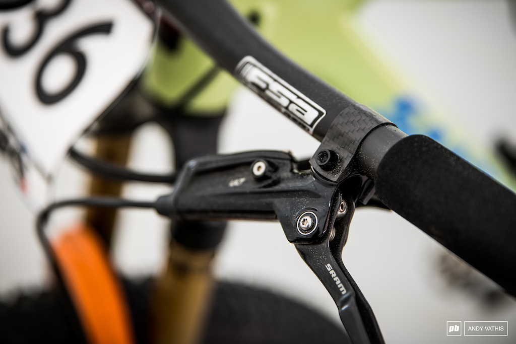 Carbon brake clamps are a very nice touch found on Maxime Marotte s ride.