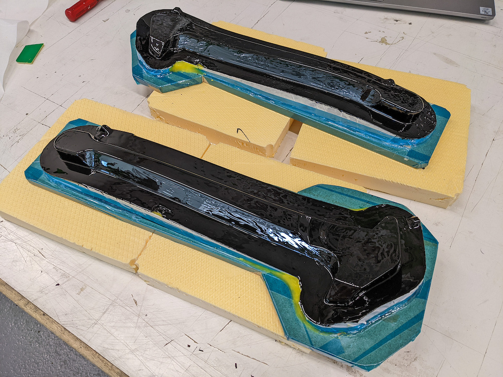 seat stay moulds: tooling gel-coat brushed on