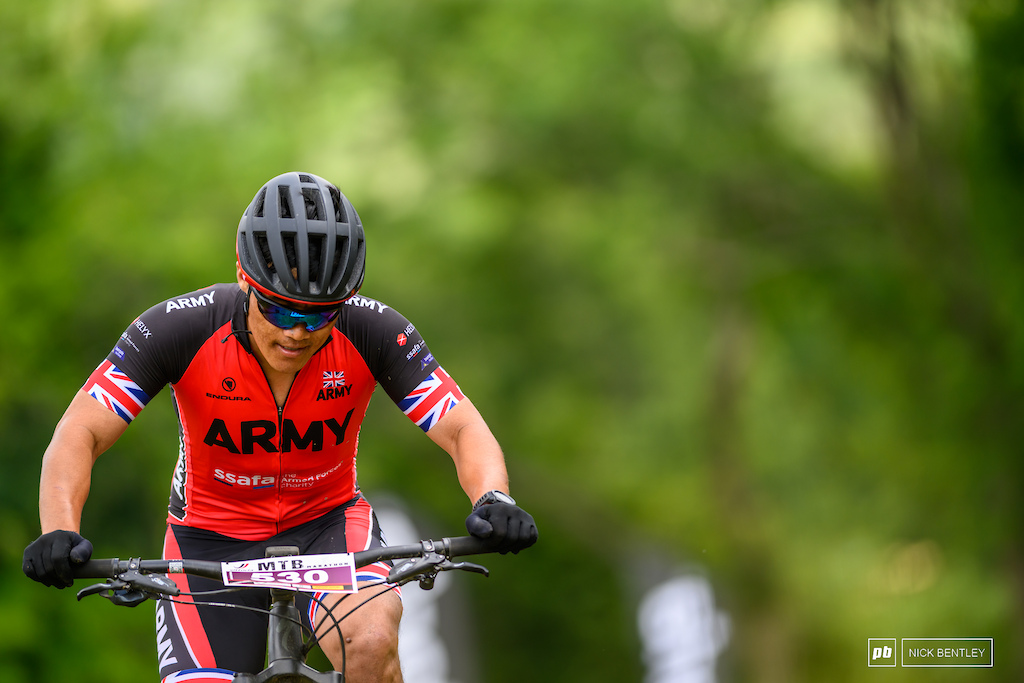 It's only apt as Pippingford is an Army training area to give a shoutout to all the Forces riders taking part. Top Rai took sixteenth place in the 54km race