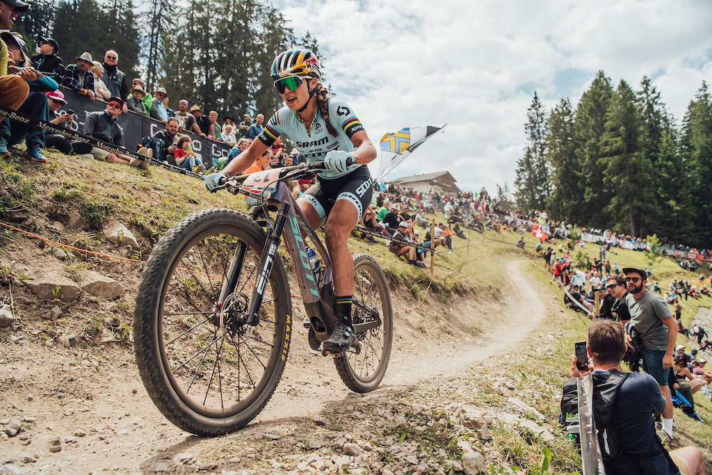 Kate Courtney performs at UCI XCO World Cup in Lenzerheide, Switzerland on July 10, 2022 // Bartek Wolinski / Red Bull Content Pool // SI202207100429 // Usage for editorial use only //