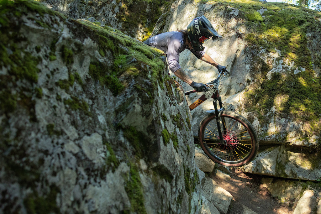 Yoann Barelli riding through rocks instead of jumping straight over them this week