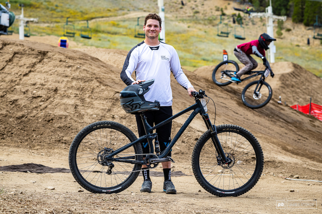 Bryce Stroud and his Norco Fluid 120mm travel in the back and 130mm travel in the front. Bryce is keeping it simple with 27.5 wheels both front and rear.
