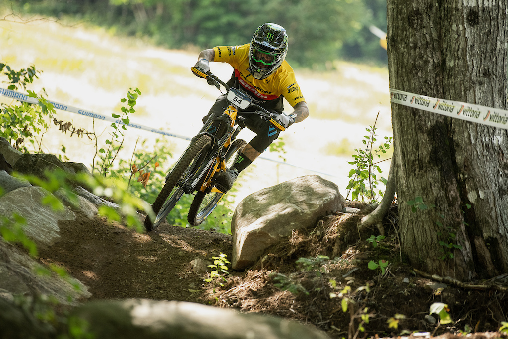 back in the hunt and 10th for Sam Hill on sthe rowdy natural trails of Sugarloaf, Maine