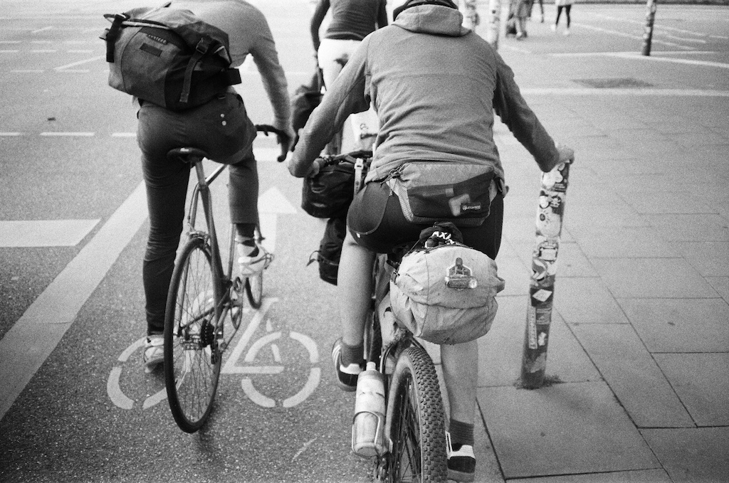 Bikepackers in the city.
