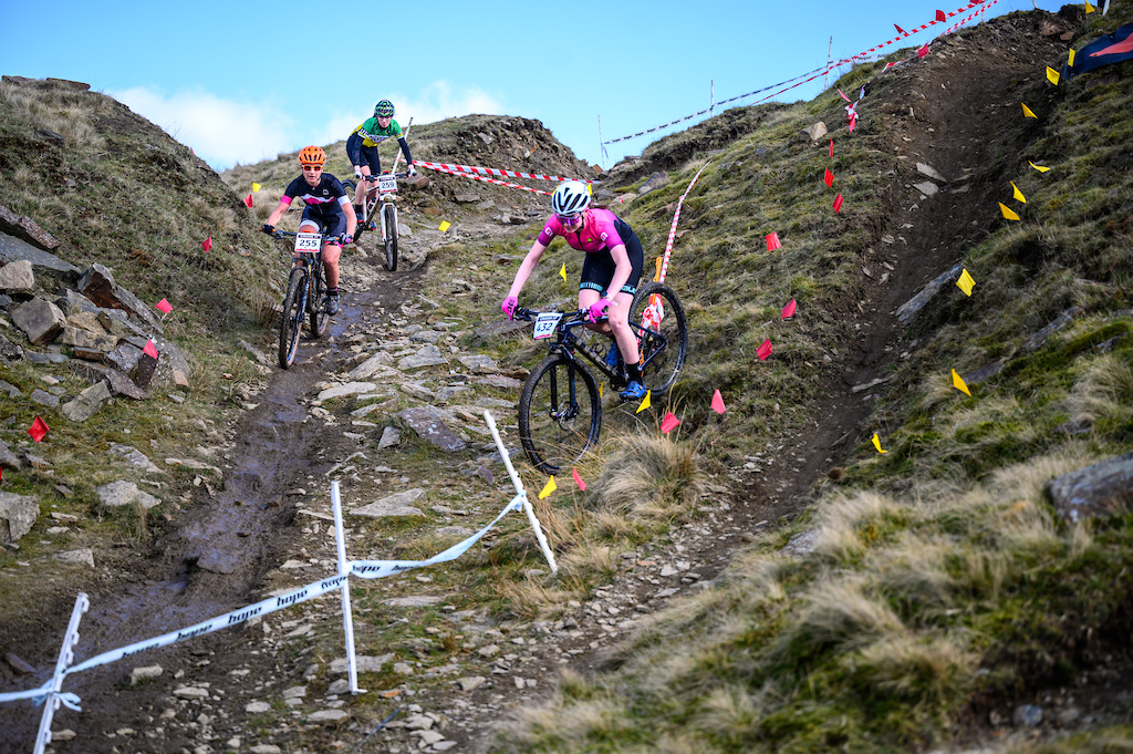 Narrowly avoiding a big crash, Lucy Dalgleish managed to keep control and escape into the B-Line