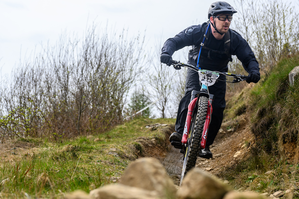Luke Hickson, one of the five-strong nutters out racing on hard tails in the rock-infested Welsh landscape