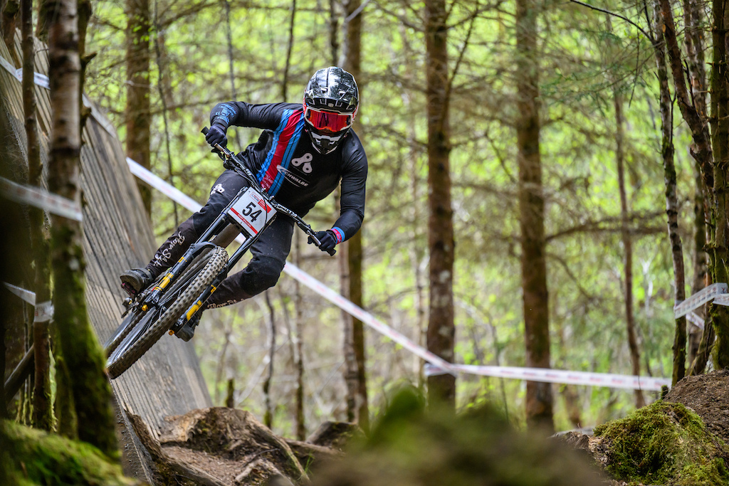Despite changes being made on track, the Fort William classic wall ride through the tree stumps is still in place
