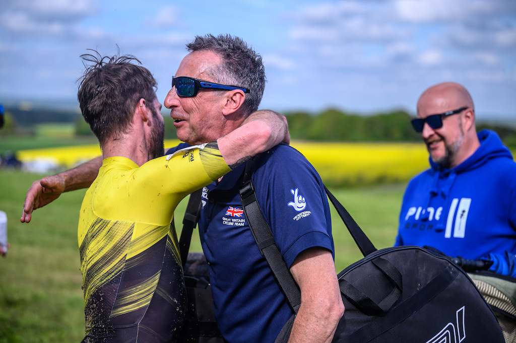 Celebrations all round for James Dilks taking his first ever National podium in the Men s expert field