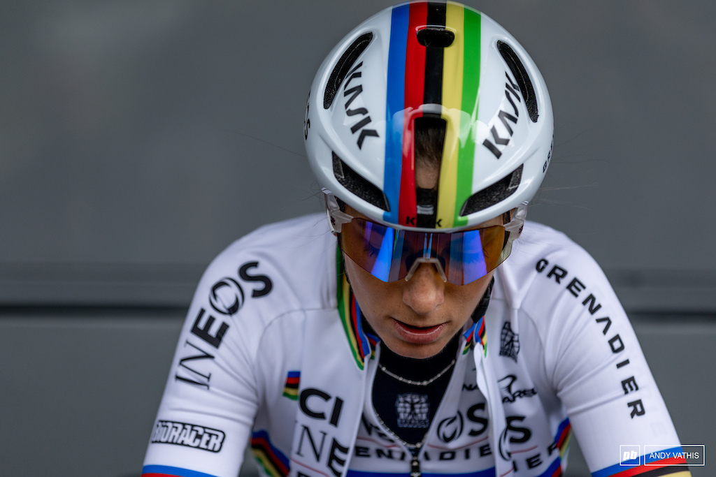 Draped in a sea of rainbows, Pauline Ferrand Prevot is set to go for the first XCC of the season.