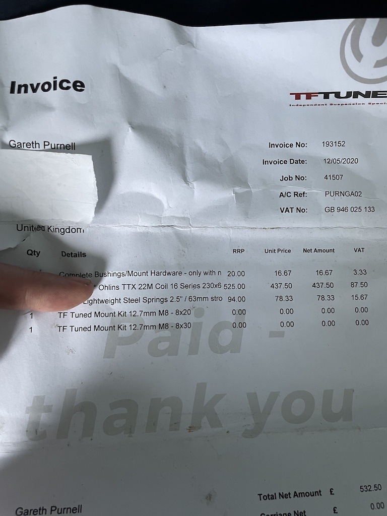 Copy of Ohlins receipt from TF Tuned