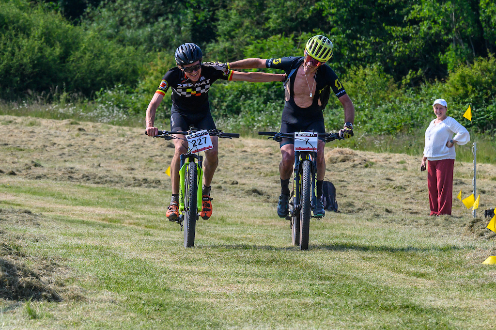 Fierce competitors but also great friends these two old racers have been there seen it and done it but it s great to see them both having so much fun seeing each other home on the finish straight