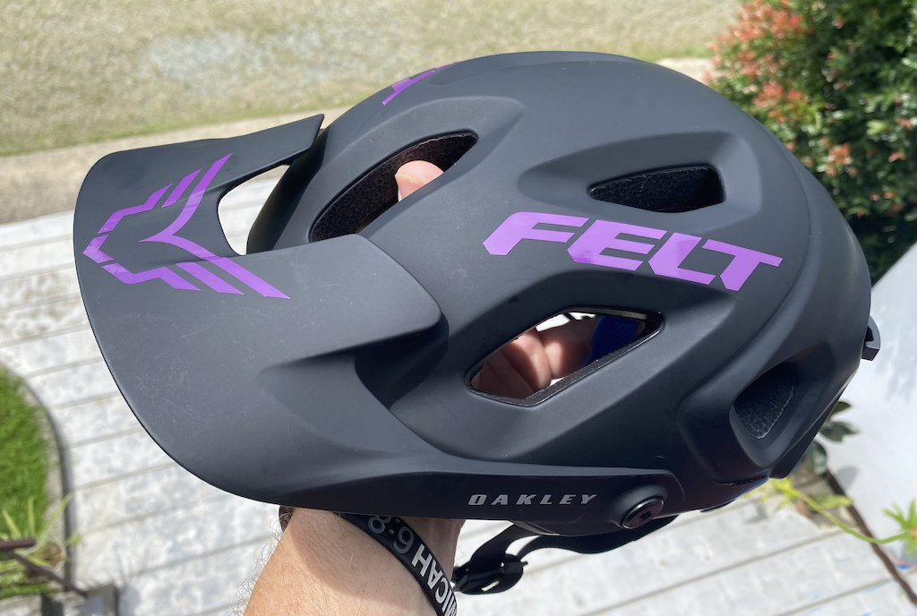 The Oakley DRT5 Trial/Enduro Mnt. Bike Helmet - showing a little Purple FELT "Bling". It's going to be a good compliment to my FELT Mnt. Bike