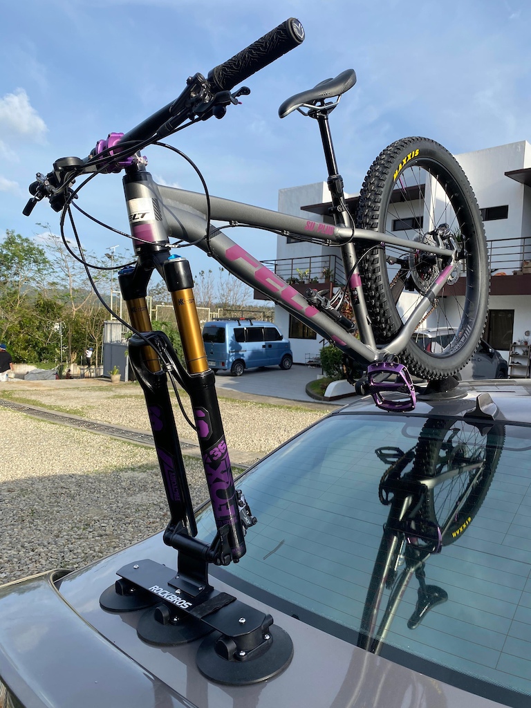 My-FELT-Surplus30-Plus - Upgrade -ROCKBROS “PORTABLE” Bike Rack for Car Roof Top. I mount my bikes "backward", as it is way easier to put the heavier front end on the truck, plus the three suction cups, are positioned on a flatter surface than on the roof of my BMW e46.