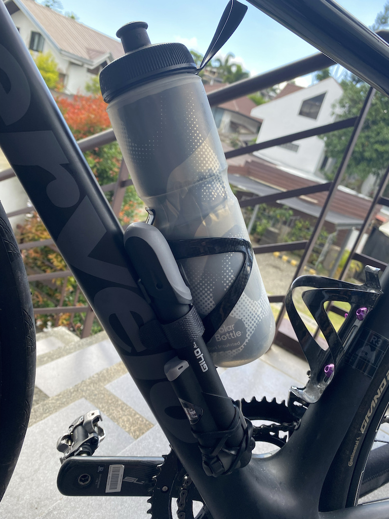 My 2018 Cervélo R3/Disk - I had to get creative in attaching this tire pump, as I was not able to purchase a second pump mount. The bottle fist is just fine.