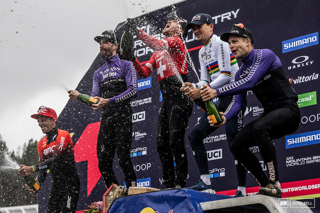 Mathias Flückiger gets to spray that winner's champagne once again.