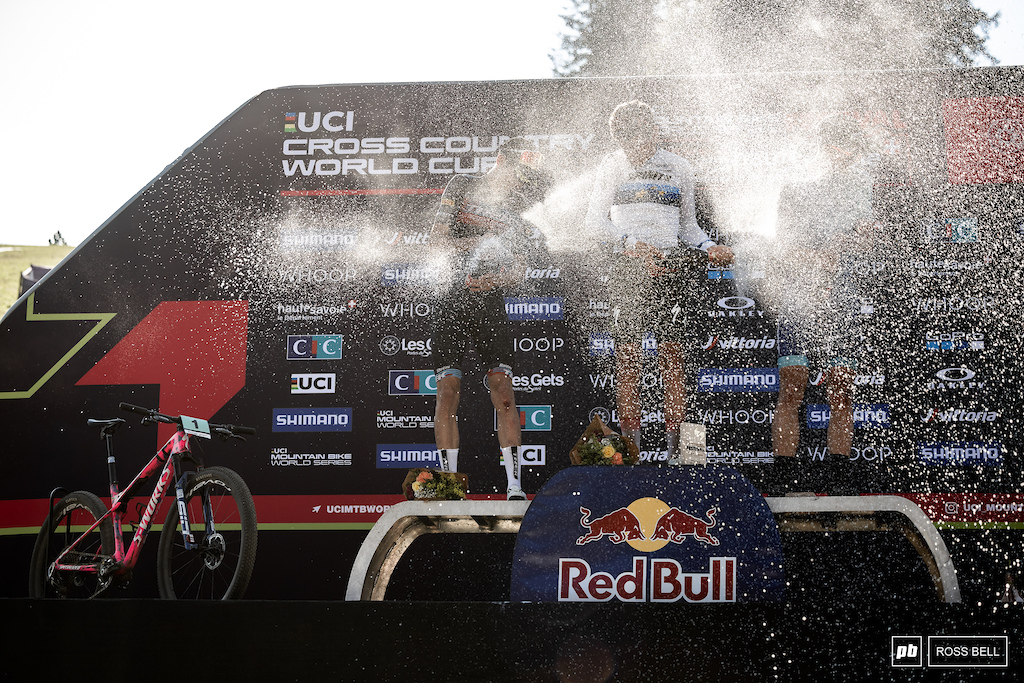 Adrien Boichis spraying that winner's champagne once again.