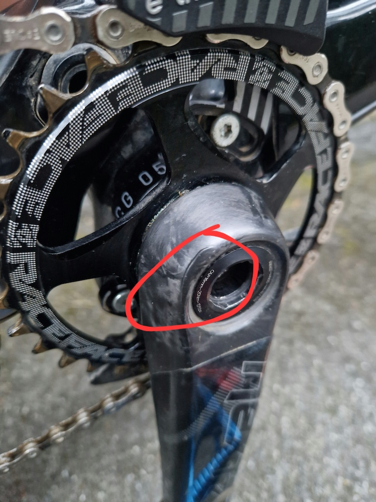 Crack in race face next r cranks, did not notice, head always a click sound and a litle play while pedaling. Was thinking of fault bb bearing or a loose chainring.