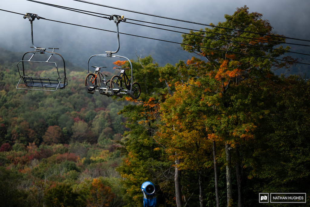 Misty skies, orange leaves and big bikes. All-time fall-time.