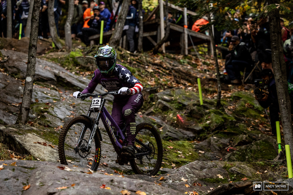 Luca Shaw takes the slower line in the rock garden. He'd end up in the top ten.